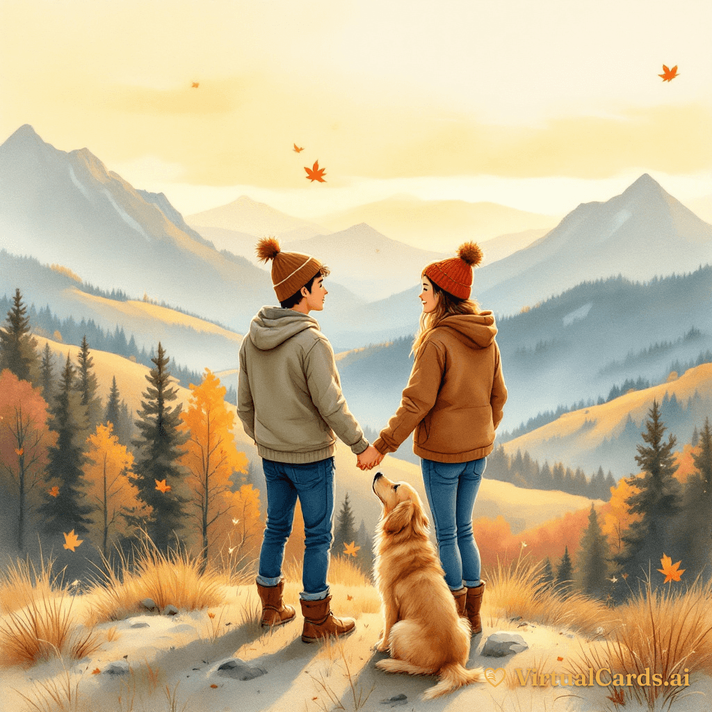Congratulations on Engagement card for Hannah & Luke, Watercolor Storybook style