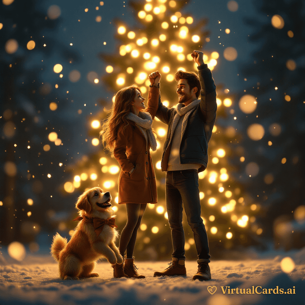 Congratulations on Engagement card for Megan & Josh, 3D Animated style