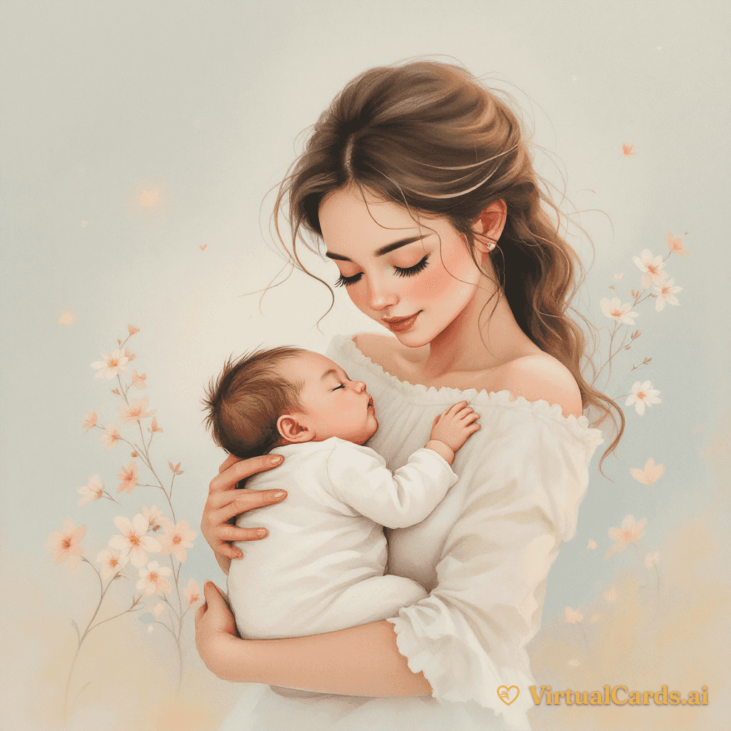 Congratulations New Mom card for Sarah, Watercolor Storybook style