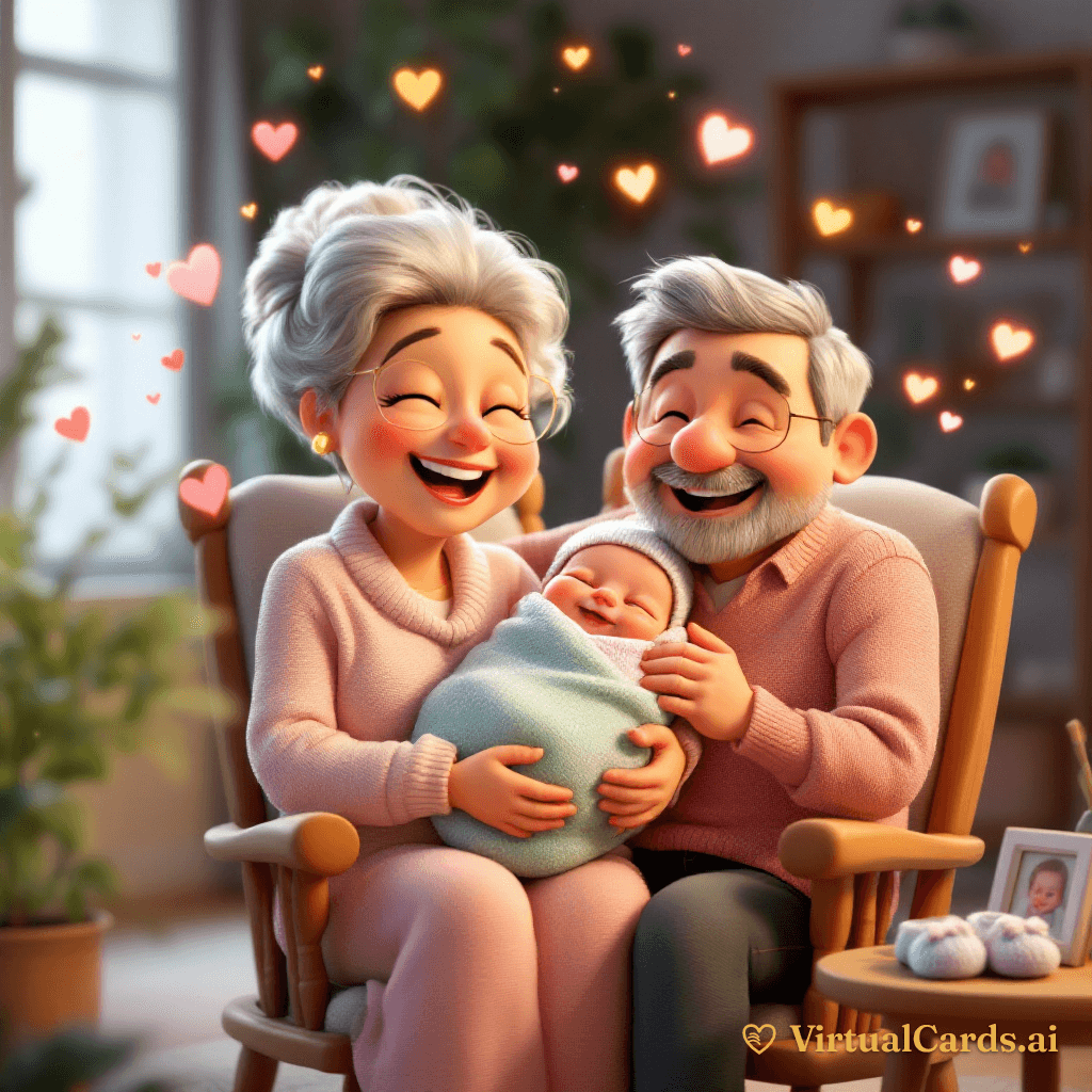 Congratulations Grandparents card for Grandma & Grandpa, 3D Animated style