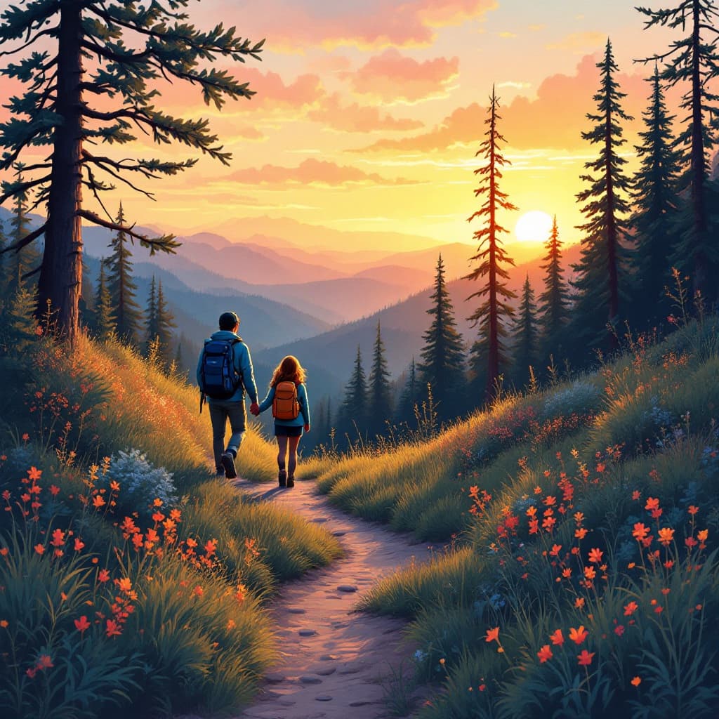 Example card: Anniversary -- Their favorite hiking trail at sunrise