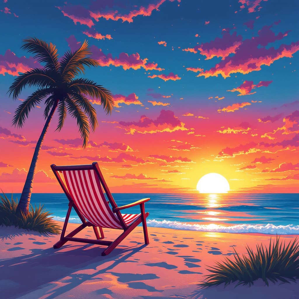 Example card: Retirement -- A beach chair and a sunset that doesn't end