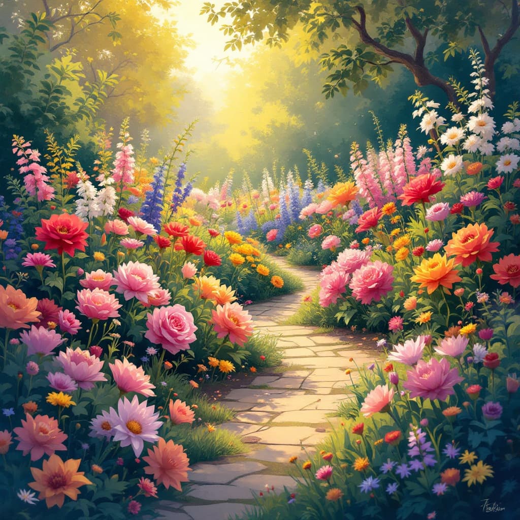 Example card: Get Well Soon -- A garden in full bloom