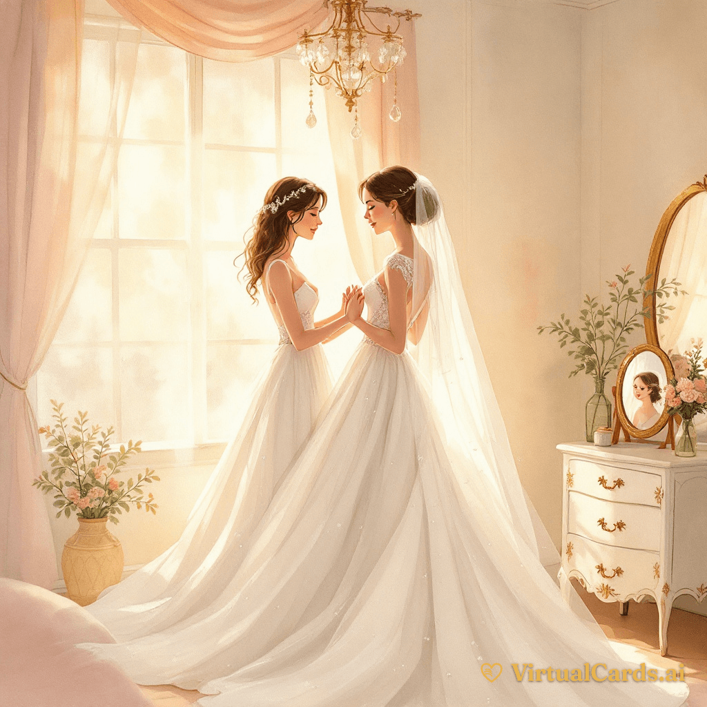 Wedding Day card for Emily, Watercolor Storybook style