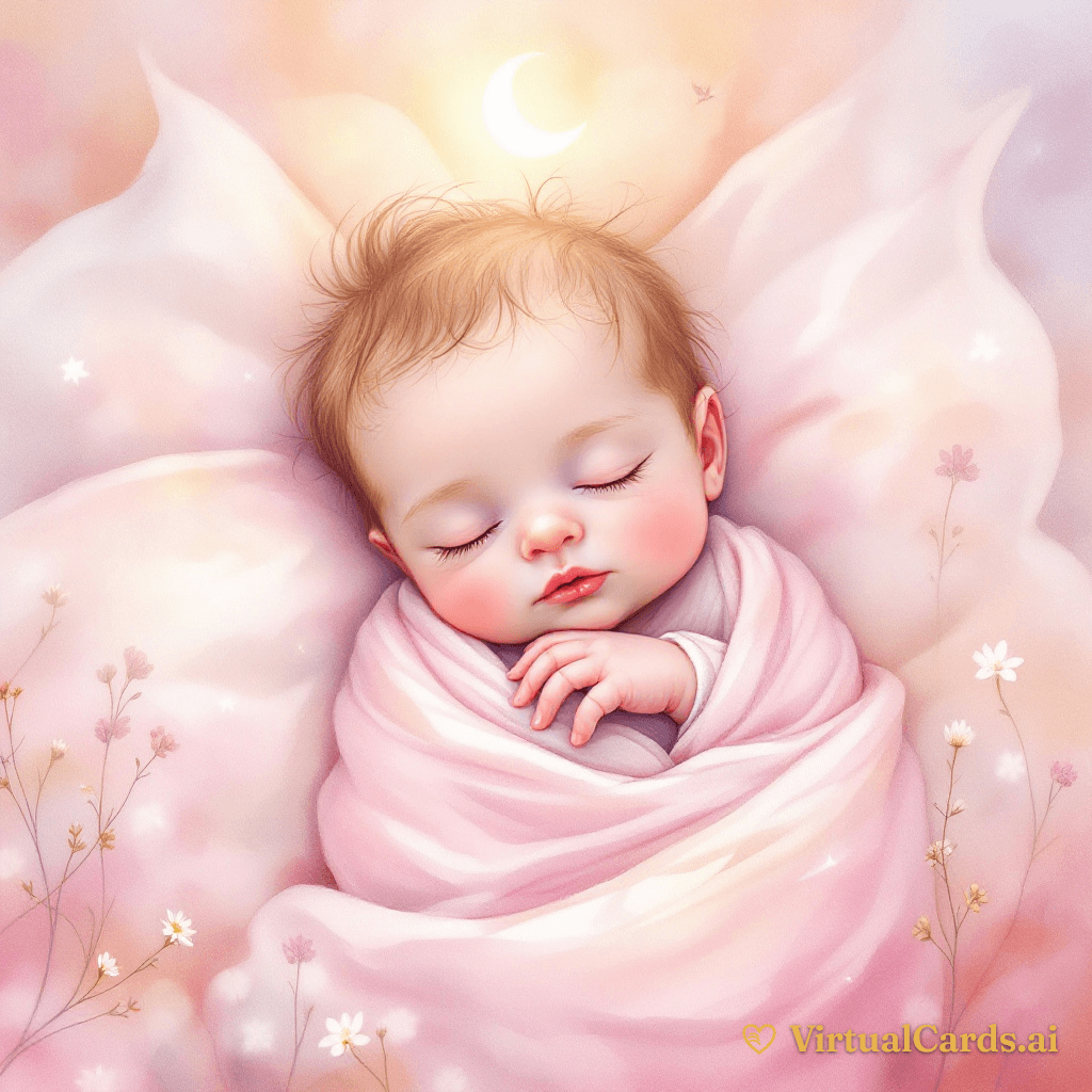 Congratulations -- It's a Girl card for Ashley & Ben, Watercolor Storybook style