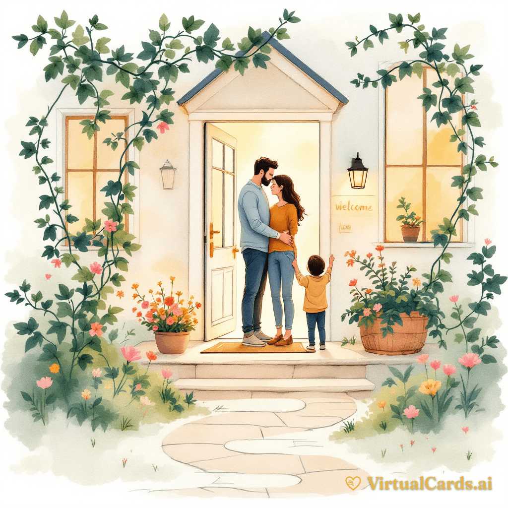 Welcome Home card for The Carter Family, Watercolor Storybook style