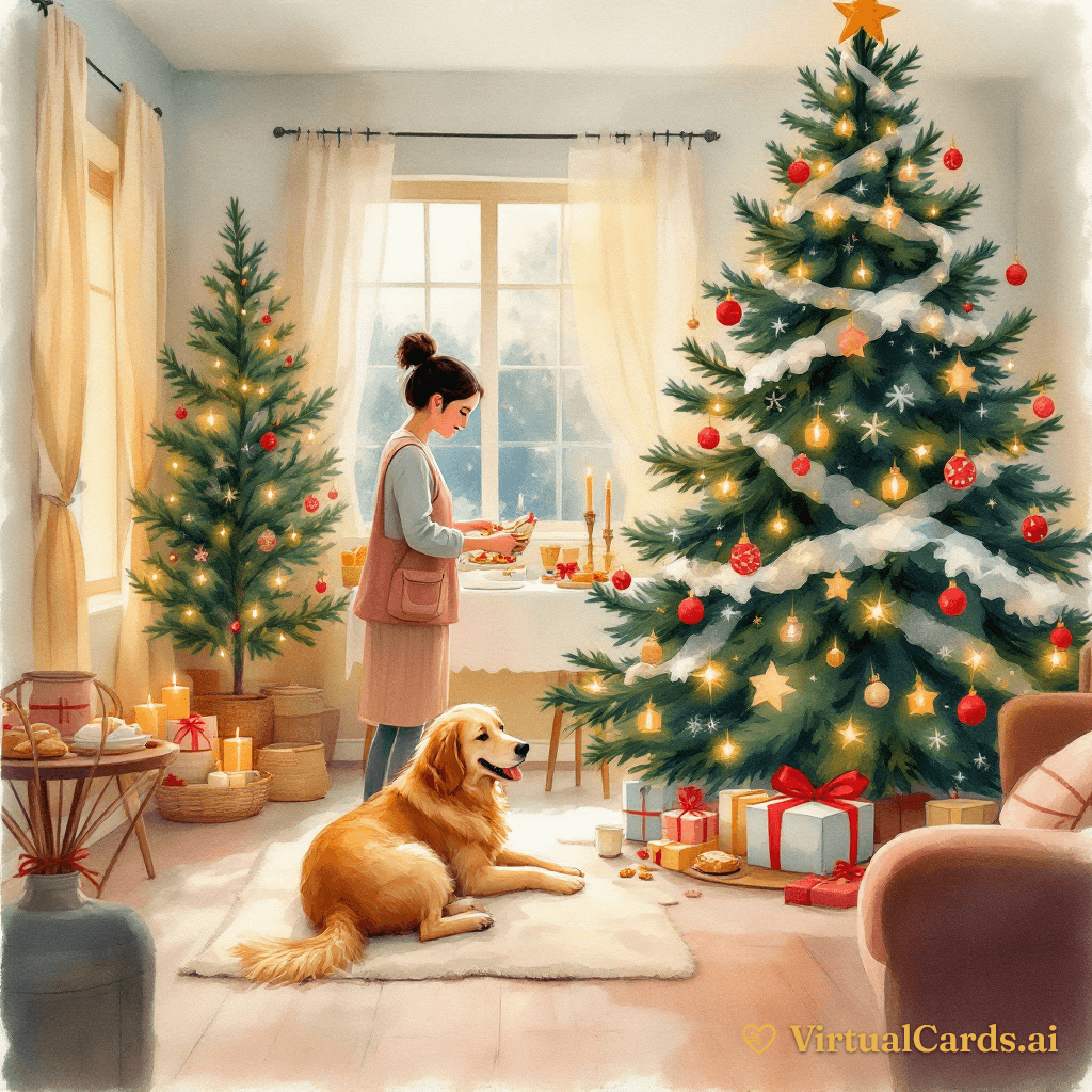 Christmas card for Mom, Watercolor Storybook style