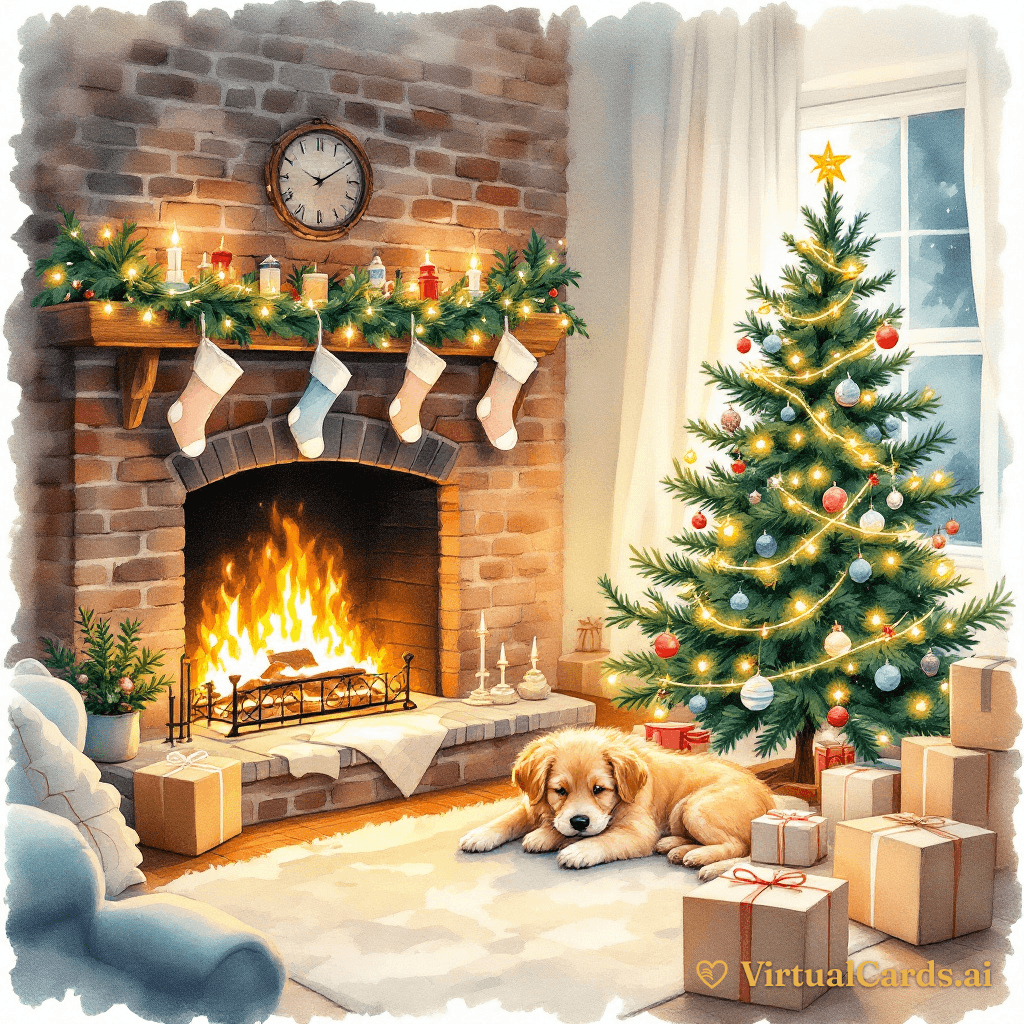 Our First Christmas card for Michael, Watercolor Storybook style