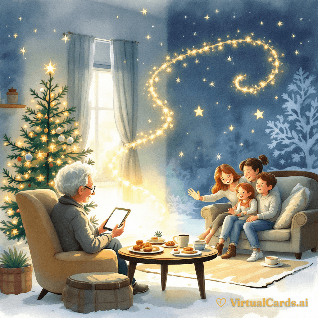 Christmas — Missing You card for Grandma & Grandpa, Watercolor Storybook style