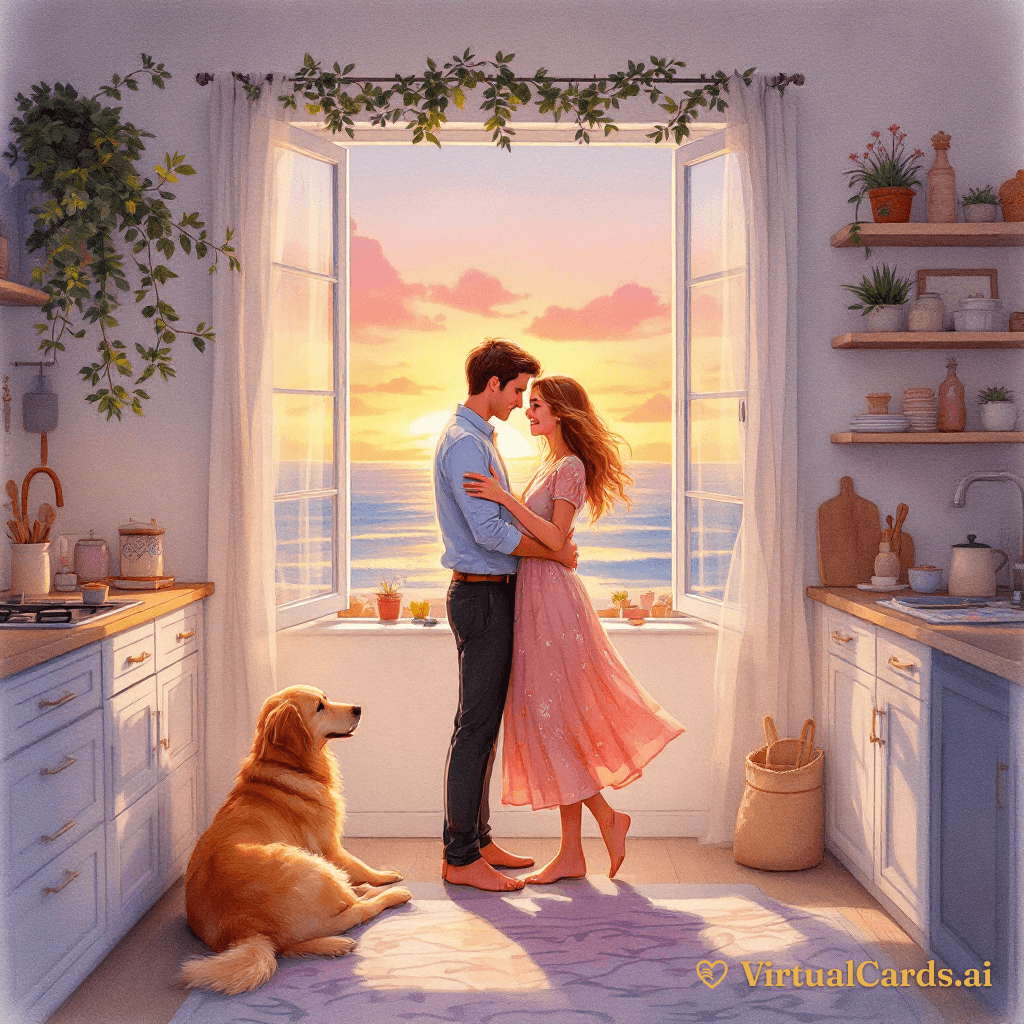 Anniversary card for Natalie, Watercolor Storybook style