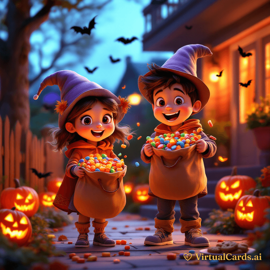 Happy Halloween card for Emma & Noah, 3D Animated style