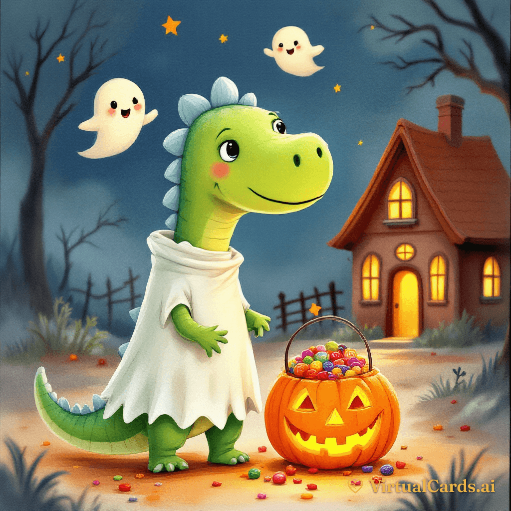 Happy Halloween card for Lucas, Watercolor Storybook style