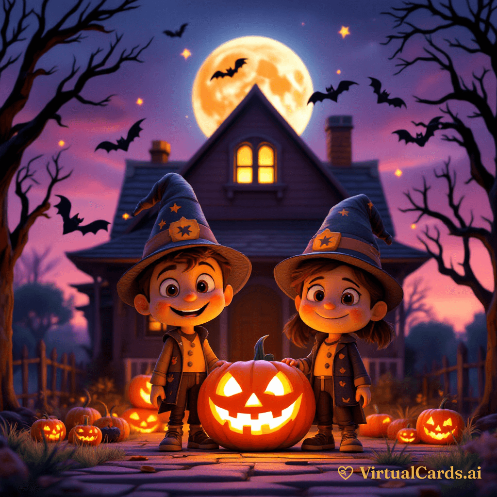 Happy Halloween card for Rachel & Tom, 3D Animated style
